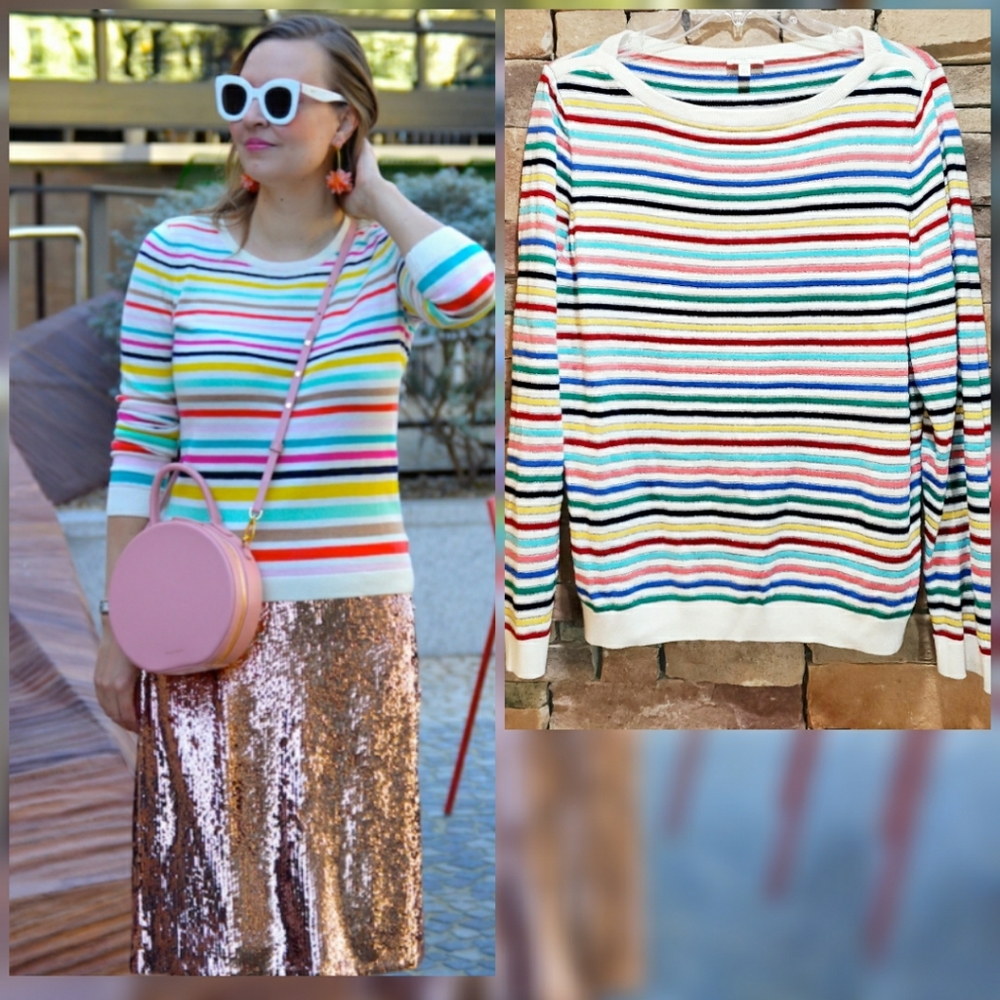 Talbots Striped Rainbow Sweater XL